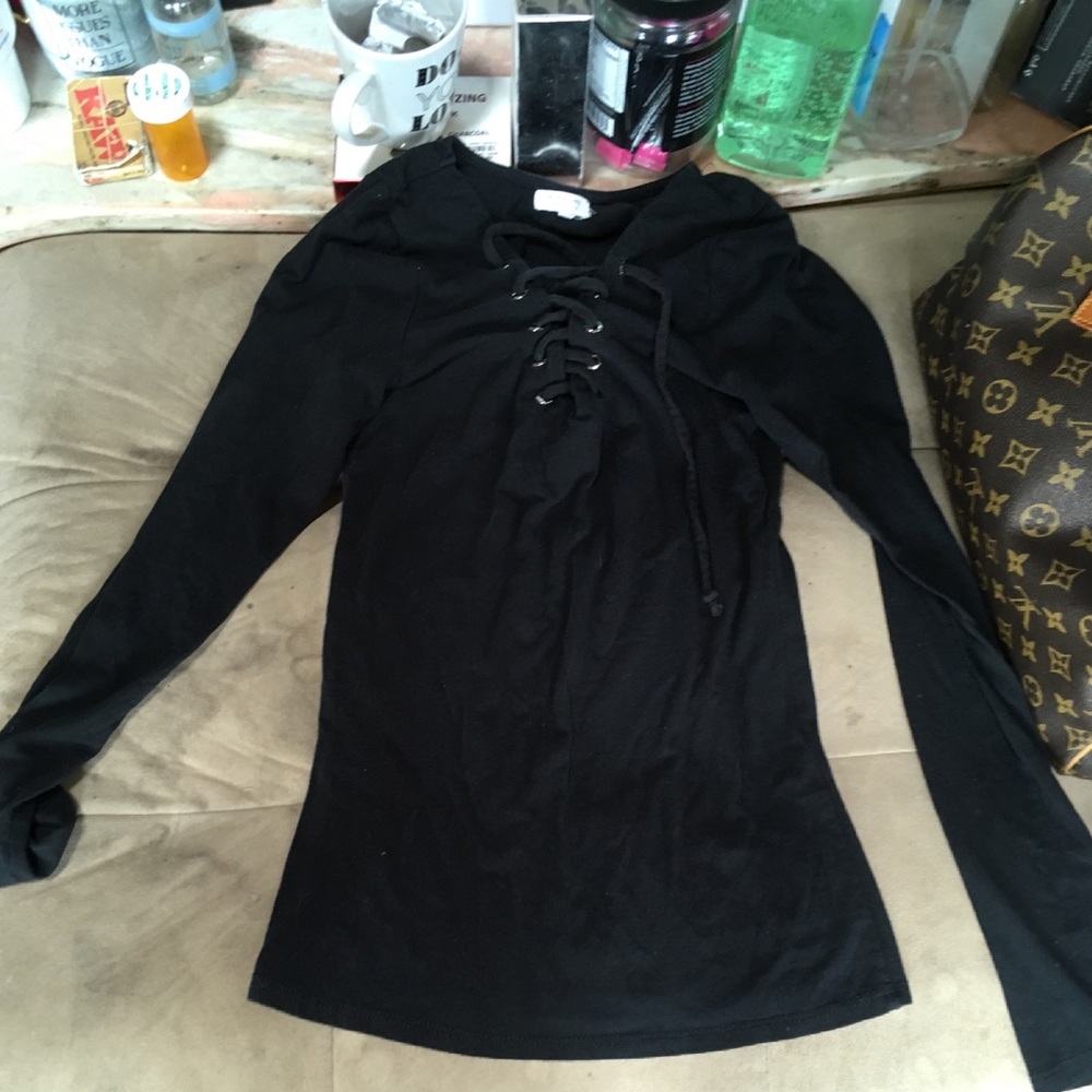 Black Lace Up Long Sleeve